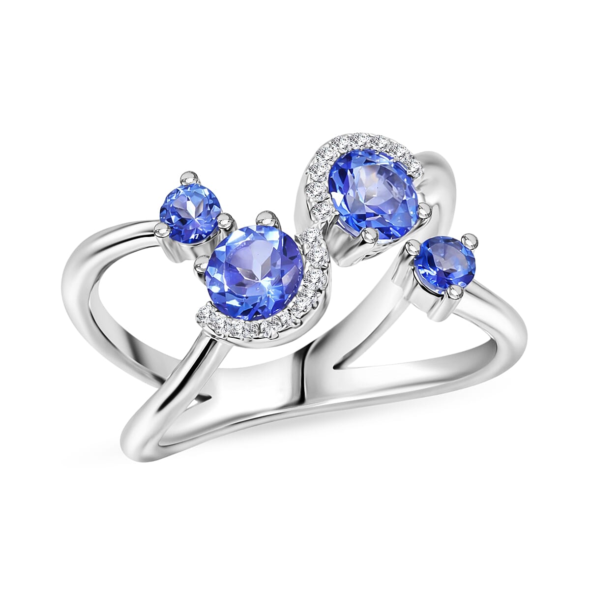 Odyssey Tanzanite Quartz and White Corundum 1.50 ctw Ring in Rhodium Over Sterling Silver (Size 6.0)