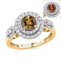 Certified & Appraised D'Joy Premium Golden Tanzanite and Moissanite 1.70 ctw Ring in 18K Vermeil Yellow Gold Over Sterling Silver (Size 10.0)