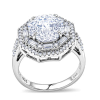 D'Joy Portuguese Cut 161 Facets Moissanite 4.60 ctw Ring in Rhodium Over Sterling Silver