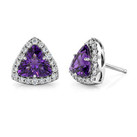 Certified & Appraised D'Joy Fancy Cut Premium Zambian Amethyst, Moissanite Earrings in Rhodium Over Sterling Silver 3.60 ctw