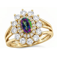 Mystic Topaz and Simulated Diamond 2.50 ctw Ring in 14K YG Over Sterling Silver (Size 9.0)