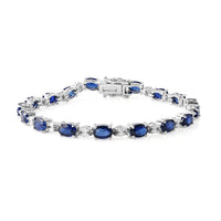 D'Joy Madagascar Blue Sapphire (DF), Moissanite Bracelet in Rhodium Over Sterling Silver (6.50 In) 12.20 ctw