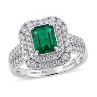 Certified & Appraised D'Joy Premium Kagem Zambian Emerald, Moissanite Ring in Rhodium Over Sterling Silver (Size 10.0) 2.50 ctw
