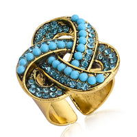 Blue Howlite, Austrian Blue Crystal Ring in Goldtone (Size 7-9)