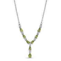 EverTrue Hebei Peridot, White Zircon Necklace (18-20 Inches) in Platinum Bond and Stainless Steel 2.85 ctw