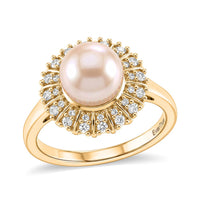 EverTrue Pink Freshwater Pearl, White Zircon Crown of Light Ring in 18K YG Plated (Size 10.0) 0.50 ctw