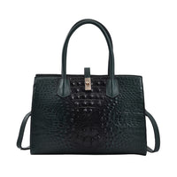 THE MONACO Dark Green with Black Genuine Leather Croc Embossed Convertible Tote Bag with Detachable Long Strap (12.60''x3.74''x9.06'')