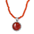 Red Onyx Pendant with Red Quartzite Beaded Necklace 20 Inches in Stainless Steel 83.35 ctw - Sticky add to cart bar