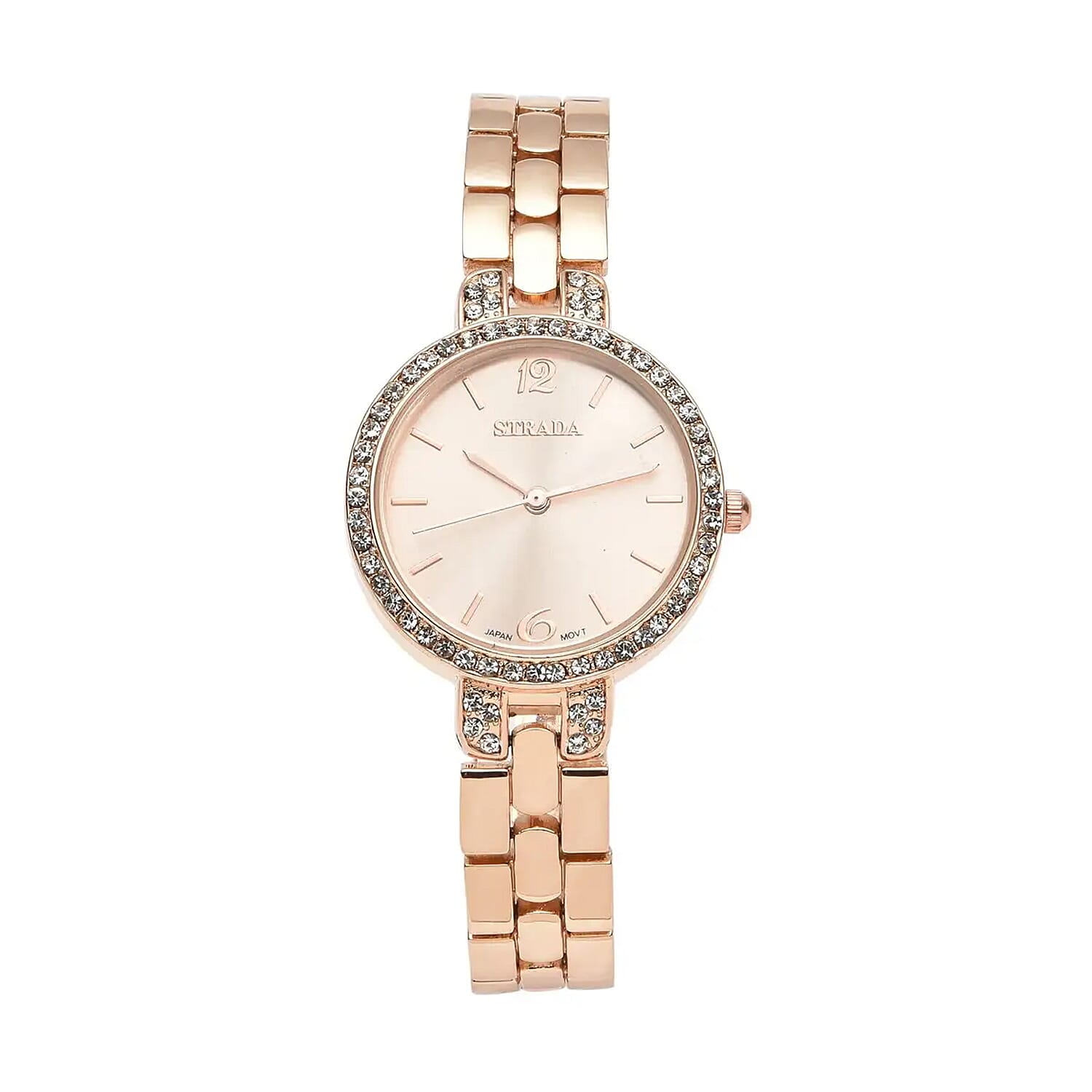 STRADA Austrian Crystal Japanese Movement Light Rose Gold Dial Watch in Rosetone (30.20mm) (6.0-7.25 Inch)