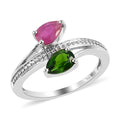 Niassa Ruby and Natural Chrome Diopside Ring in Platinum Over Sterling Silver (Size 5.0) 1.30 ctw - Sticky add to cart bar