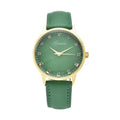 Genoa Red Diamond Miyota Japanese Movement Simulated Red MOP Carved Dial Watch with Green Leather Strap (36mm) (7.25-8.25Inches) 0.12 ctw - Sticky add to cart bar
