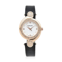 Strada Austrian Crystal Japanese Movement Watch with Black Faux Leather Strap (27.5mm) (7.25-8.25Inches)
