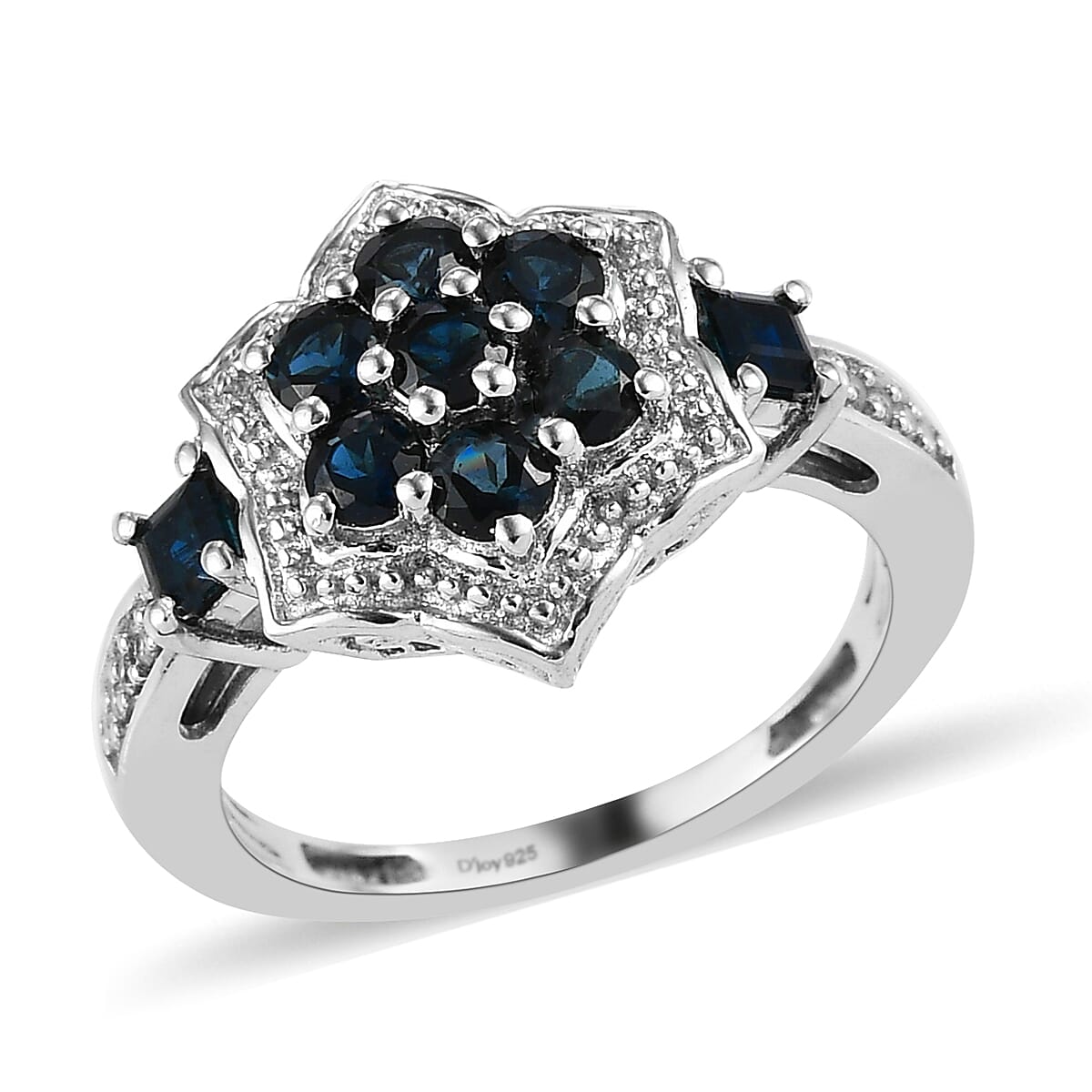 Monte Belo Indicolite and Natural White Zircon Floral Ring in Platinum Over Sterling Silver (Size 9.0) 0.85 ctw (1)
