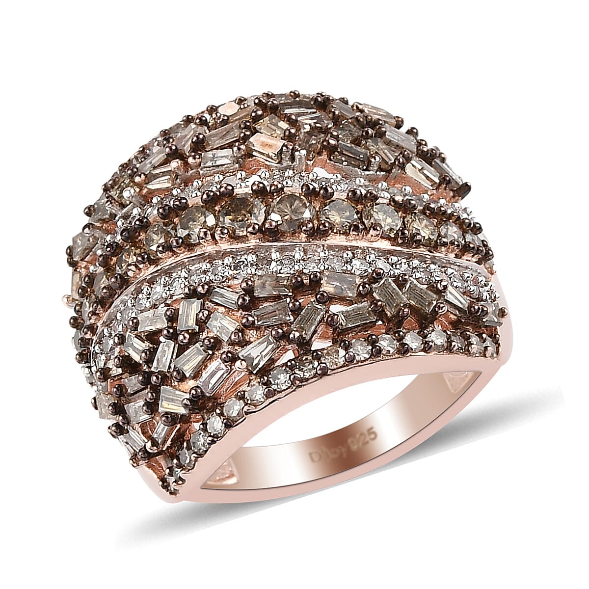 Natural Champagne and White Diamond Ring in Vermeil Rose Gold Over Sterling Silver 7.75 Grams 2.00 ctw (1)