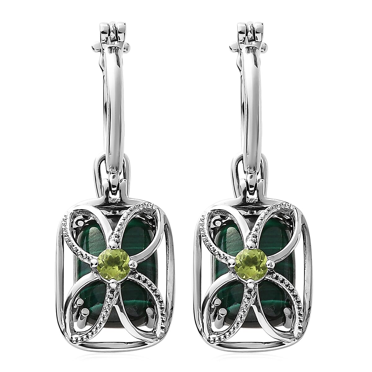 African Malachite and Peridot Multi Wear Earrings in Stainless Steel 17.45 ctw