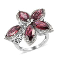GP Italian Garden Collection Orissa Rhodolite Garnet and Natural White Zircon Bypass Floral Ring in Platinum Over Sterling Silver (Size 10.0) - Sticky add to cart bar