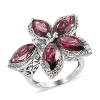 GP Italian Garden Collection Orissa Rhodolite Garnet and Natural White Zircon Bypass Floral Ring in Platinum Over Sterling Silver (Size 10.0)