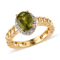 Arizona Peridot and White Zircon Curb Band Halo Ring in Vermeil Yellow Gold Over Sterling Silver (Size 9.0) 1.50 ctw - Sticky add to cart bar
