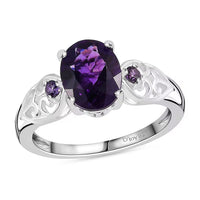 Amethyst and Simulated Amethyst Color Diamond 1.80 ctw Ring in Sterling Silver