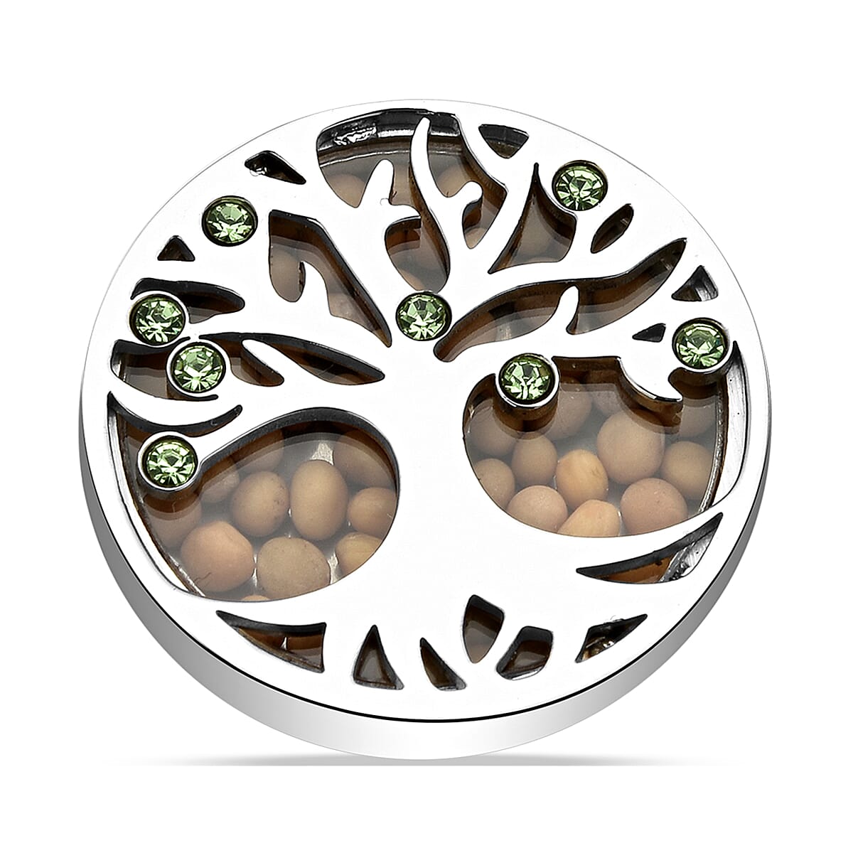 Simulated Green Diamond and Mustard Color Seed Tree of Life Ring in Stainless Steel (Size 10.0)