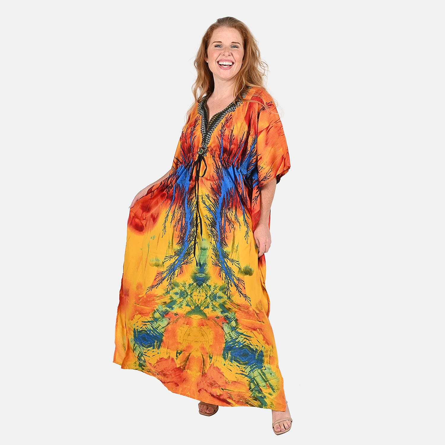 TAMSY Red Long Kaftan - One Size Fits Most