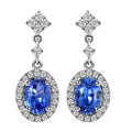 Certified and Appraised Iliana 18K White Gold AAA Royal Ceylon Sapphire and G-H SI Diamond Halo Dangle Earrings 2.20 ctw - Sticky add to cart bar