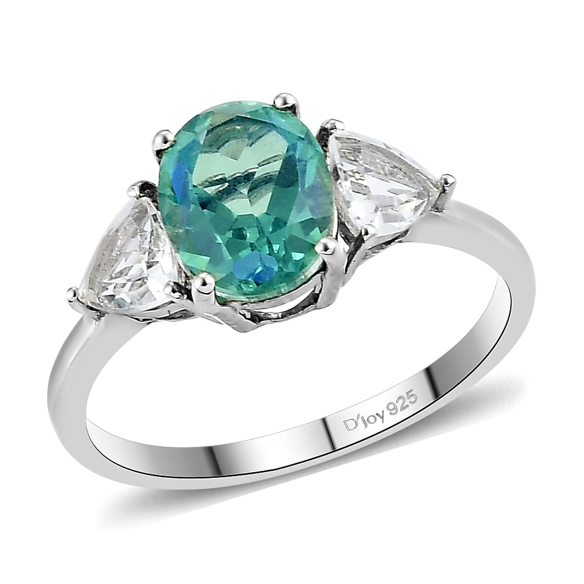 Peacock Quartz and White Topaz Ring in Platinum Over Sterling Silver 3.00 ctw