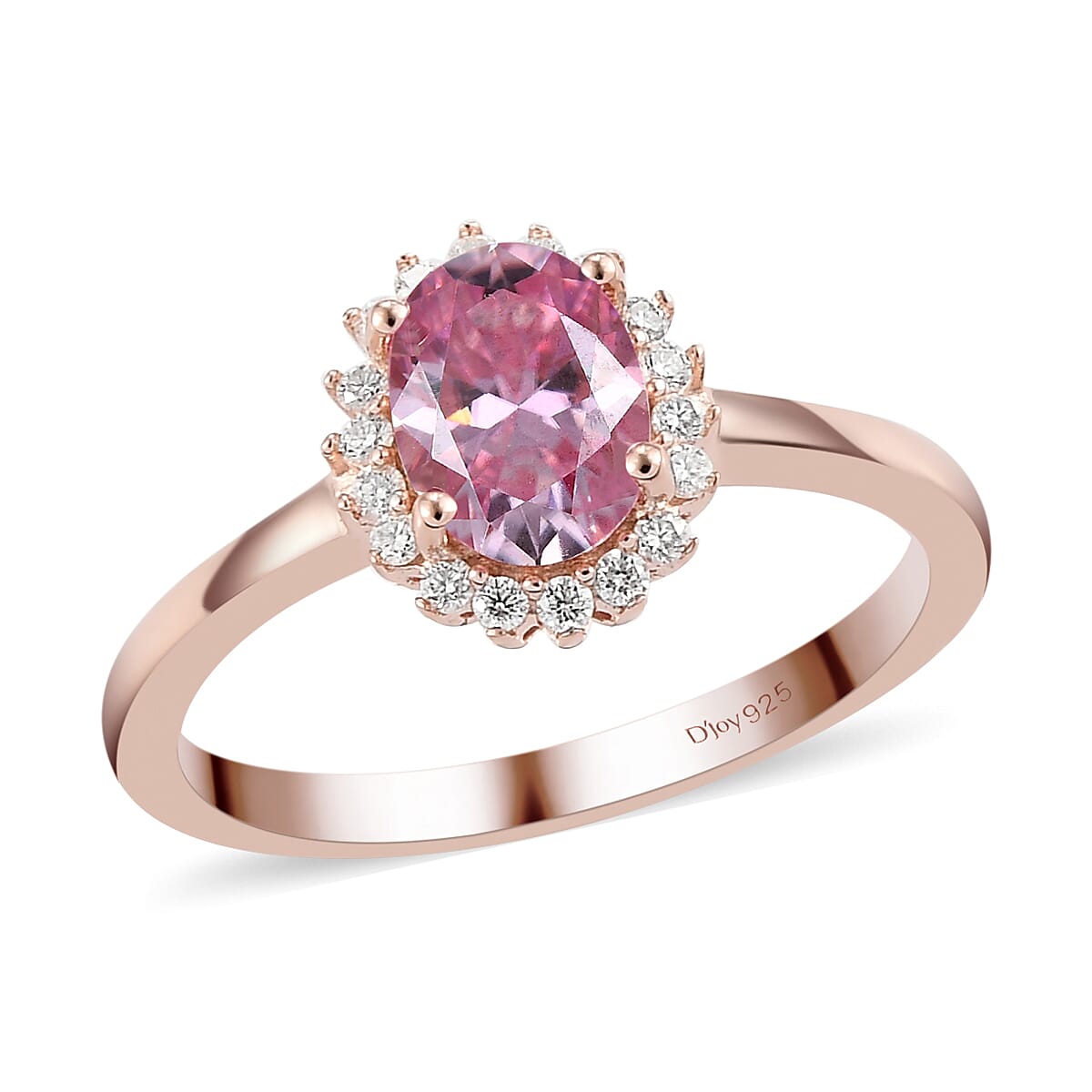 Pink Moissanite VS and White Moissanite Halo Ring in Vermeil Rose Gold Over Sterling Silver (Size 10.0) 0.85 ctw (1)