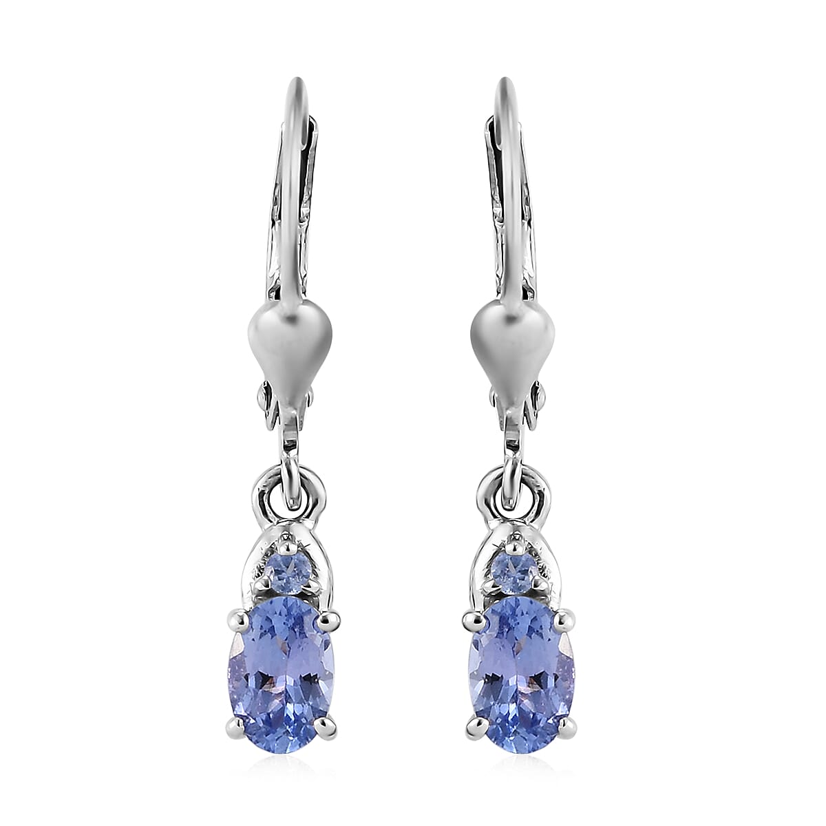 Tanzanite Drop Lever Back Earrings in Platinum Over Sterling Silver 0.90 ctw