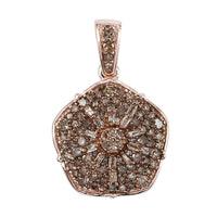Natural Champagne Diamond Floral Pendant in Rhodium and Vermeil Rose Gold Over Sterling Silver 1.00 ctw