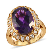 Moroccan Amethyst and Natural White Zircon Ring in Vermeil Yellow Gold Over Sterling Silver (Size 8.0) 6.25 ctw