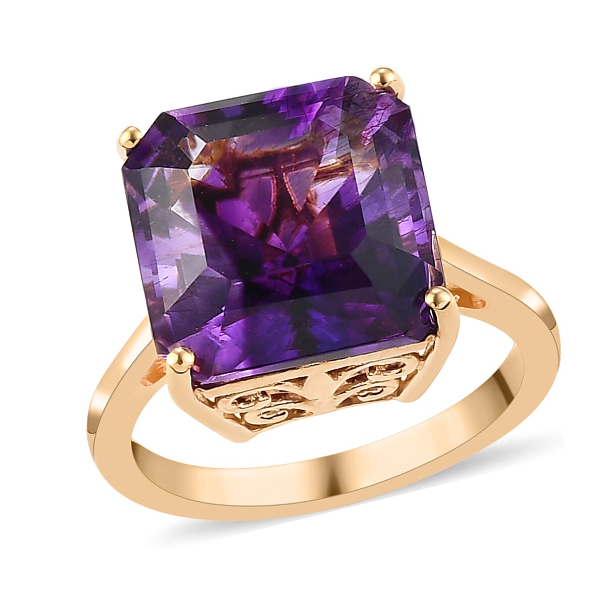 Asscher Cut  Moroccan Amethyst Solitaire Ring in Vermeil Yellow Gold Over Sterling Silver (Size 10.0) 7.65 ctw (1)