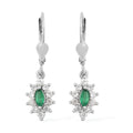 AAA Kagem Zambian Emerald and Natural White Zircon Lever Back Earrings in Platinum Over Sterling Silver 1.00 ctw - Sticky add to cart bar