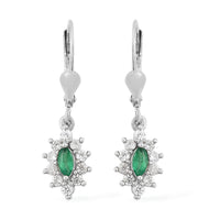 AAA Kagem Zambian Emerald and Natural White Zircon Lever Back Earrings in Platinum Over Sterling Silver 1.00 ctw