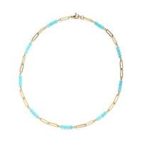 Amazonite Beaded Paper Clip Chain Necklace YG (20 Inches) in Stainless Steel 6.00 ctw
