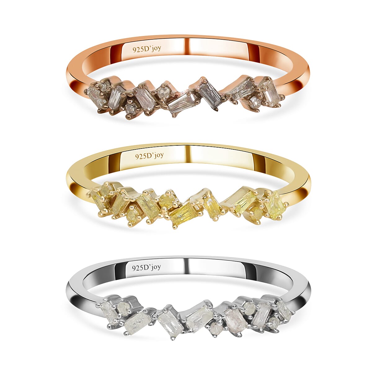 Natural Champagne and White Diamond, Yellow Diamond Ring in Vermeil Yellow Rose Gold and Platinum Over Sterling Silver 0.50 ctw