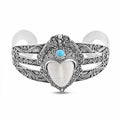 DOORBUSTER BALI GODDESS Carved Bone, Natural Arizona Sleeping Beauty Turquoise Cuff Bracelet in Sterling Silver (7.25 In) (39.55 g) 0.65 ctw - Sticky add to cart bar