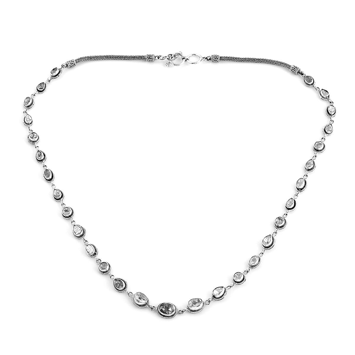 BALI LEGACY Polki Diamond Toggle Clasp Necklace 22 Inches in Sterling Silver 46 Grams 10.50 ctw