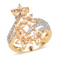 Premium Natural Imperial Topaz and Natural White Zircon Bypass Flowers Ring in Vermeil Yellow Gold Over Sterling Silver 3.00 ctw - Sticky add to cart bar