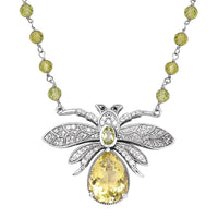 GP Italian Garden Collection Green Gold Quartz and Multi Gemstone Bee Necklace 18 Inches in Platinum Over Sterling Silver 10.40 Grams 34.90 ctw