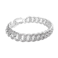 Austrian Crystal Curb Link Bracelet in Silvertone (7.5-9.5In)
