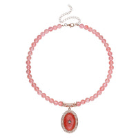 Cherry Quartz and Pink Austrian Crystal Beaded Necklace 18.5-22.5 Inches in Rosetone 200.00 ctw