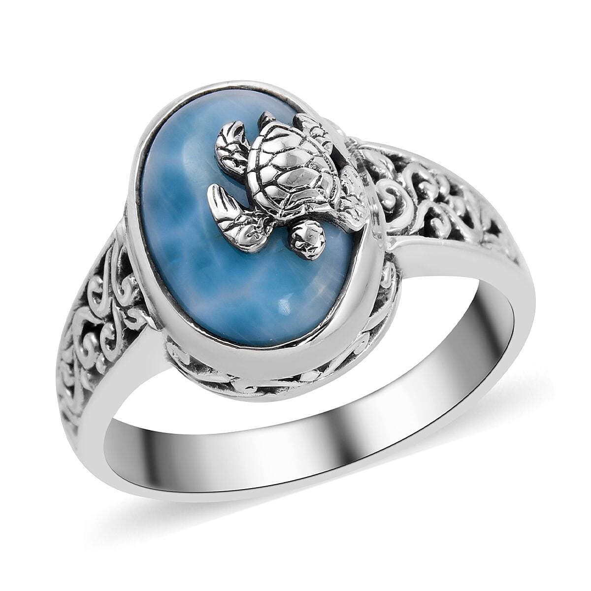 BALI LEGACY Larimar Turtle Ring in Sterling Silver (Size 10.0) 8 Grams 6.75 ctw (1)