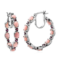 Peruvian Pink Opal and Orissa Rhodolite Garnet Inside Out Hoop Earrings in Platinum Over Sterling Silver 7.75 ctw