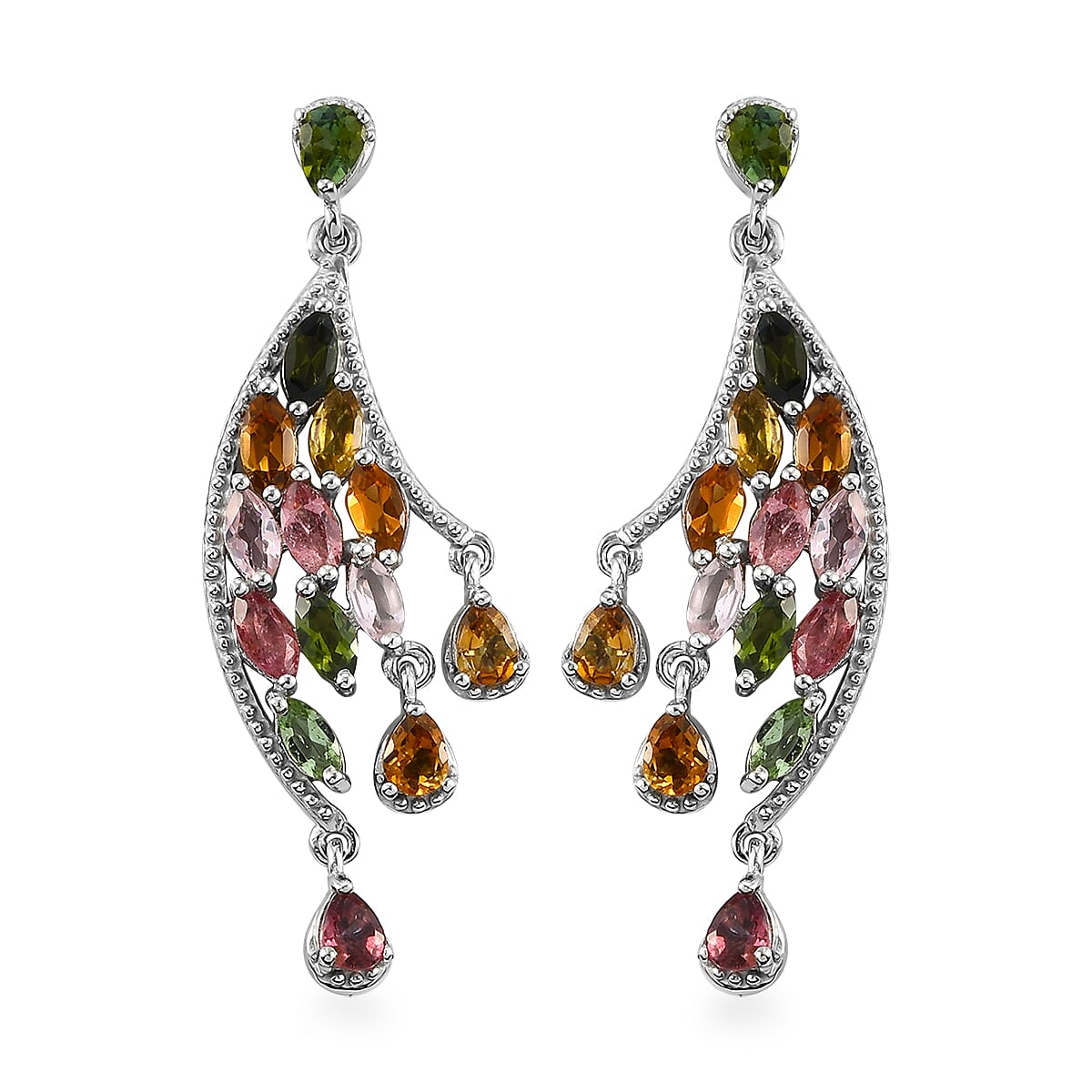 Multi-Tourmaline Wings Earrings in Platinum Over Sterling Silver 3.75 ctw