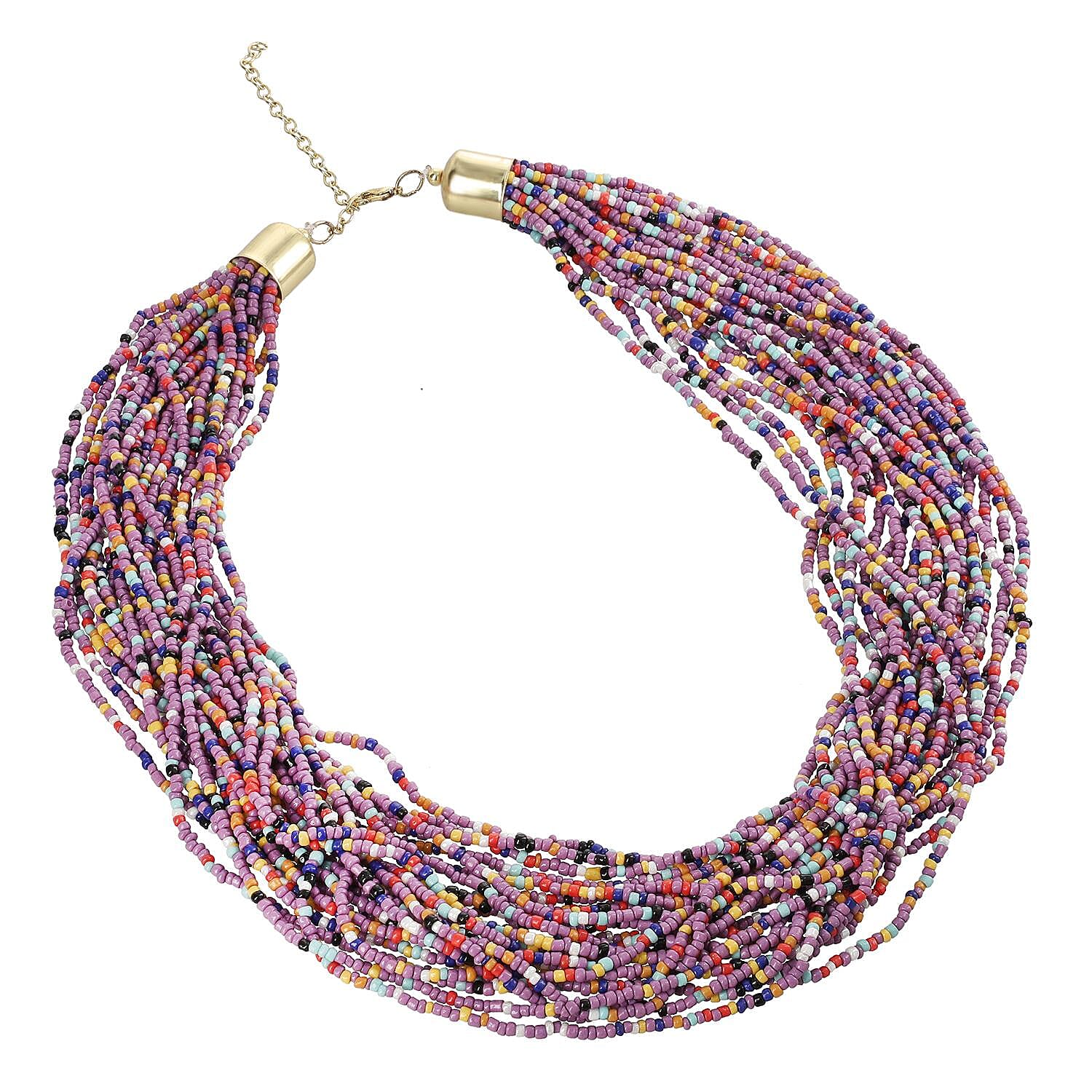 Multi Color Multi Layered Beaded Necklace 20 Inches in Goldtone