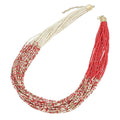 Coral and Ivory Knotted Glass Seed Beaded Necklace 26 Inches in Goldtone - Sticky add to cart bar