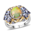 Premium Ethiopian Welo Opal and Tanzanite Ring in Vermeil Yellow Gold and Platinum Over Sterling Silver 2.15 ctw - Sticky add to cart bar
