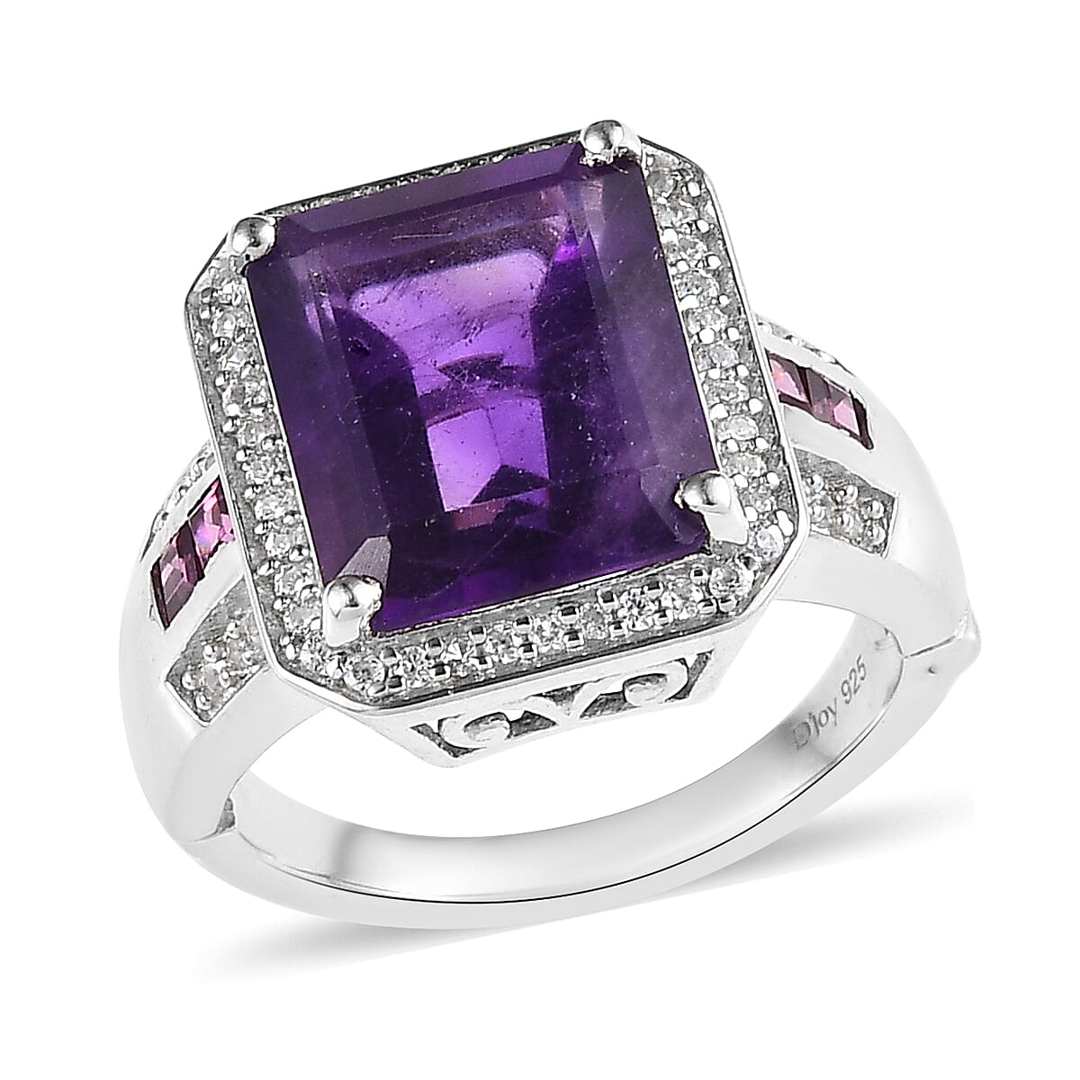 Amethyst and Multi Gemstone Ring in Platinum Over Sterling Silver (Size 10.0) 6.10 ctw