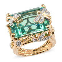 GP Italian Garden Collection Peacock Quartz and Multi Gemstone Dragonfly Ring in Vermeil Yellow Gold Over Sterling Silver 10.75 Grams 16.00 ctw